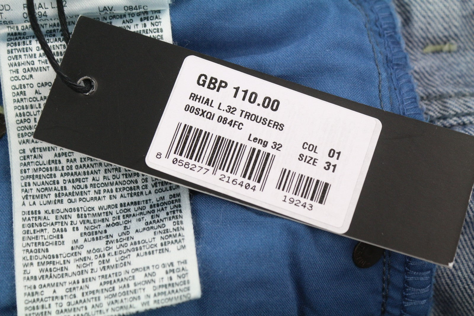 DIESEL Rhial 084FC Men Jeans W31/L32 Blue Faded Ankle Slim Carrot Fit