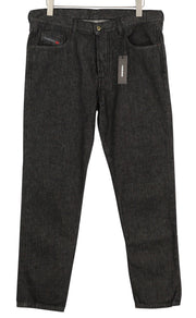 DIESEL Mharky 089AU Men Jeans W32 Black Regular Button Fly Logo Denim