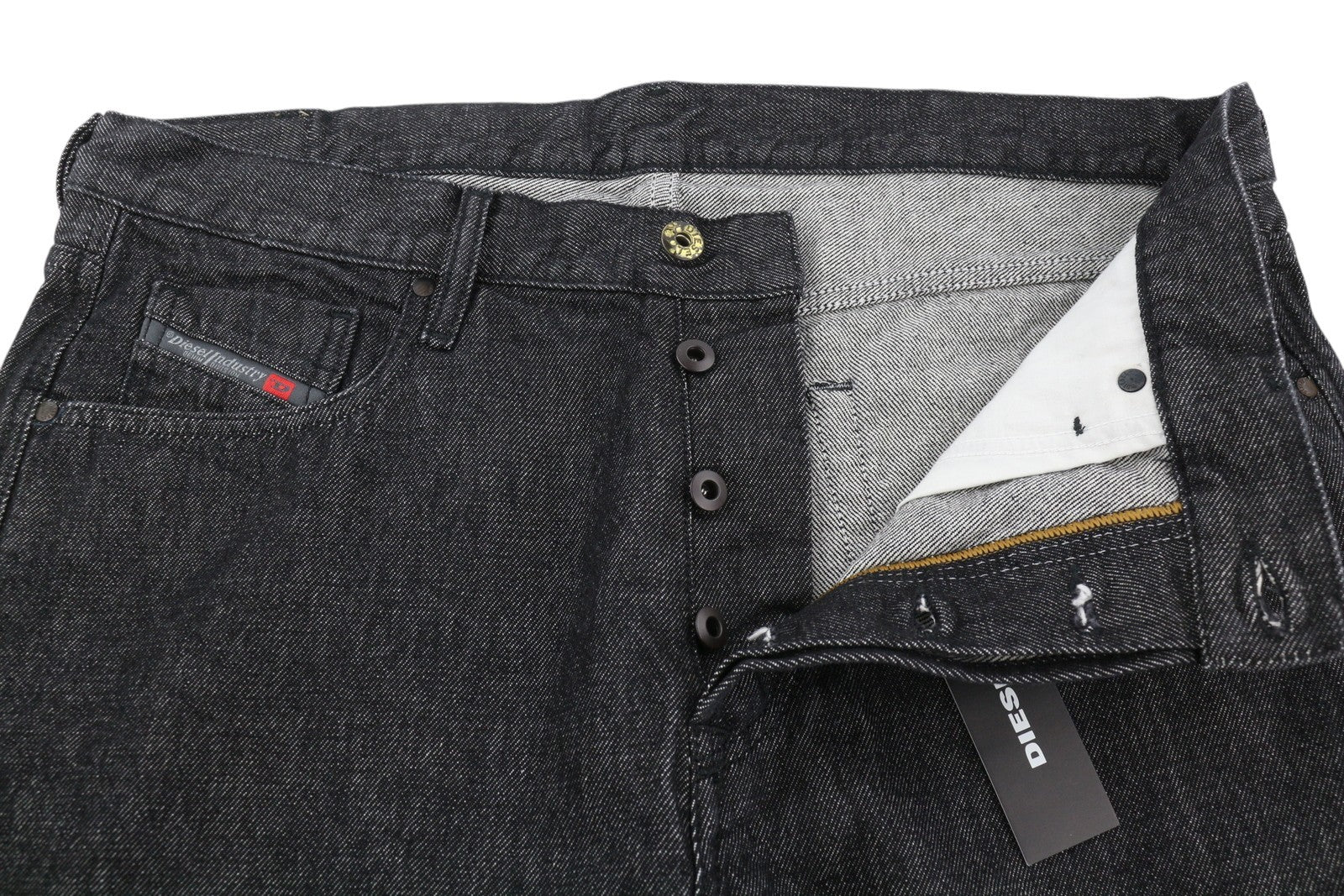 DIESEL Mharky 089AU Men Jeans W32 Black Regular Button Fly Logo Denim