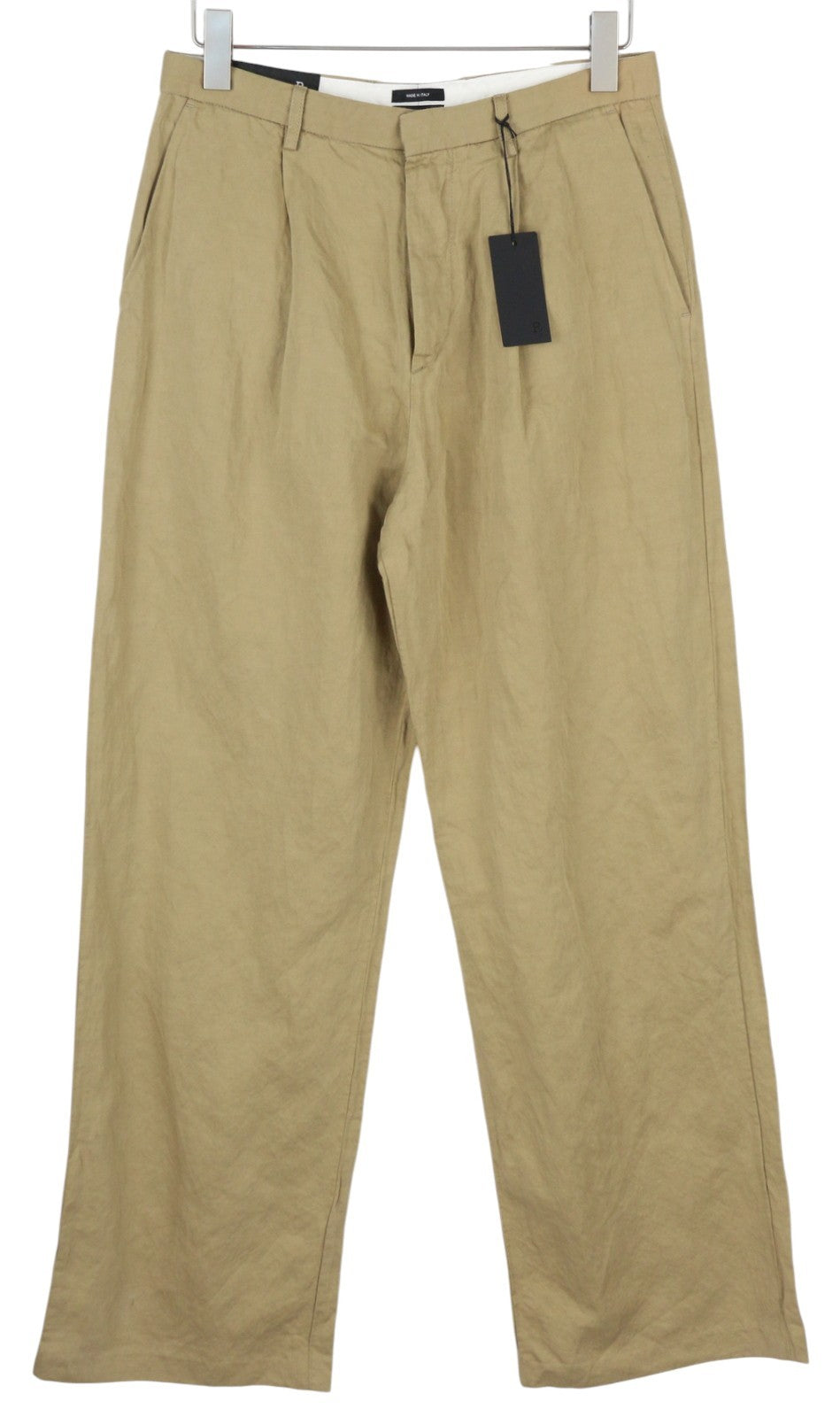 R13 Wide Leg Women Trousers 27 Beige Linen Blend Pleated Logo Pockets