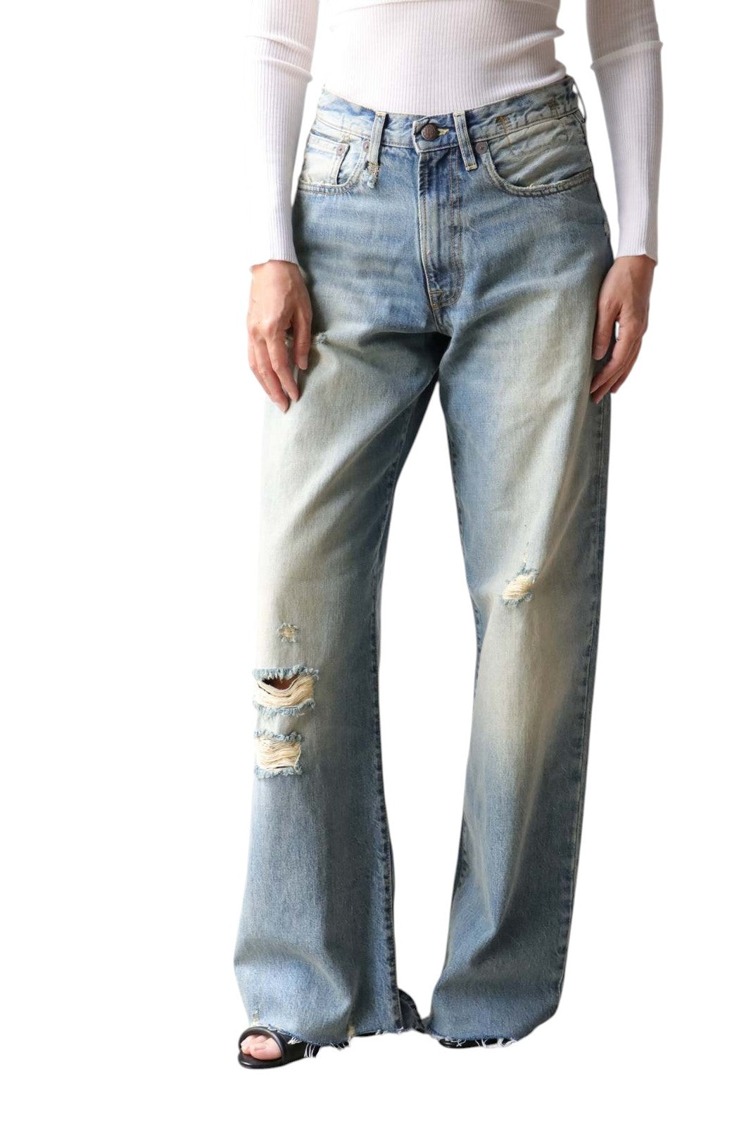 R13 D'Arcy Loose Women Jeans 32 Hester Blue Ripped Distressed Faded Denim