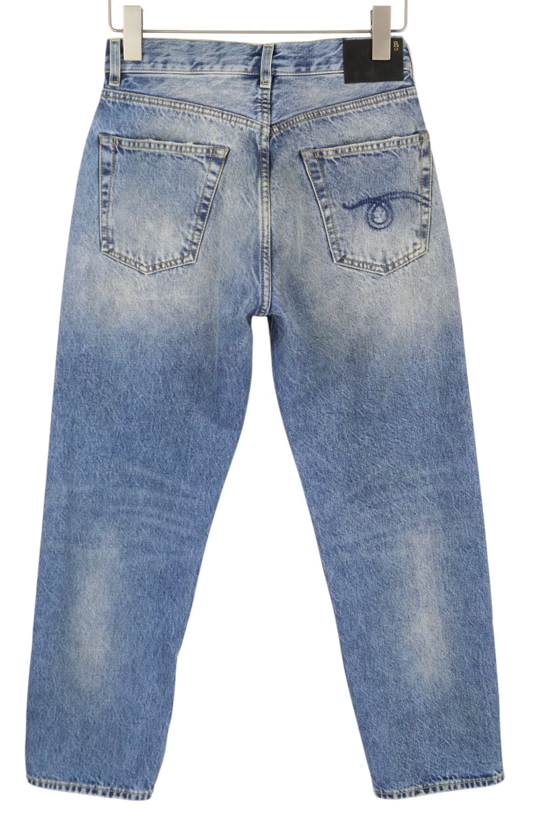 R13 Cuffed X-BF Women Jeans 23 Jasper Ankle Zip Fly Faded Blue Denim