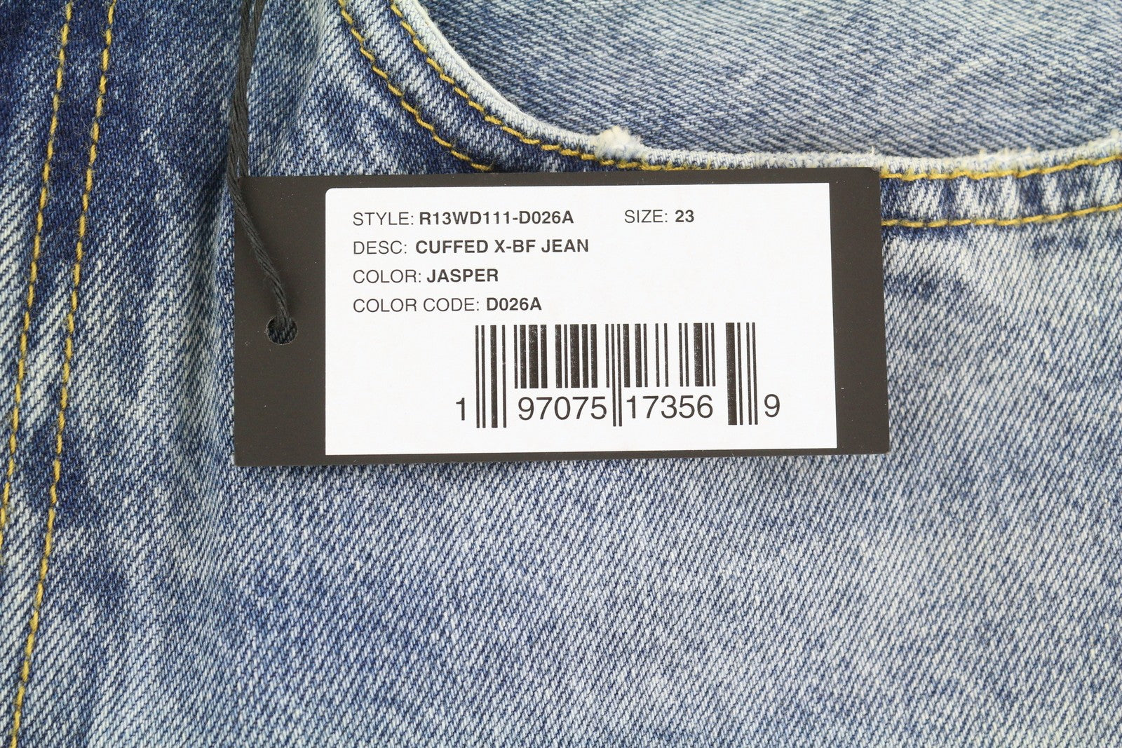 R13 Cuffed X-BF Women Jeans 23 Jasper Ankle Zip Fly Faded Blue Denim