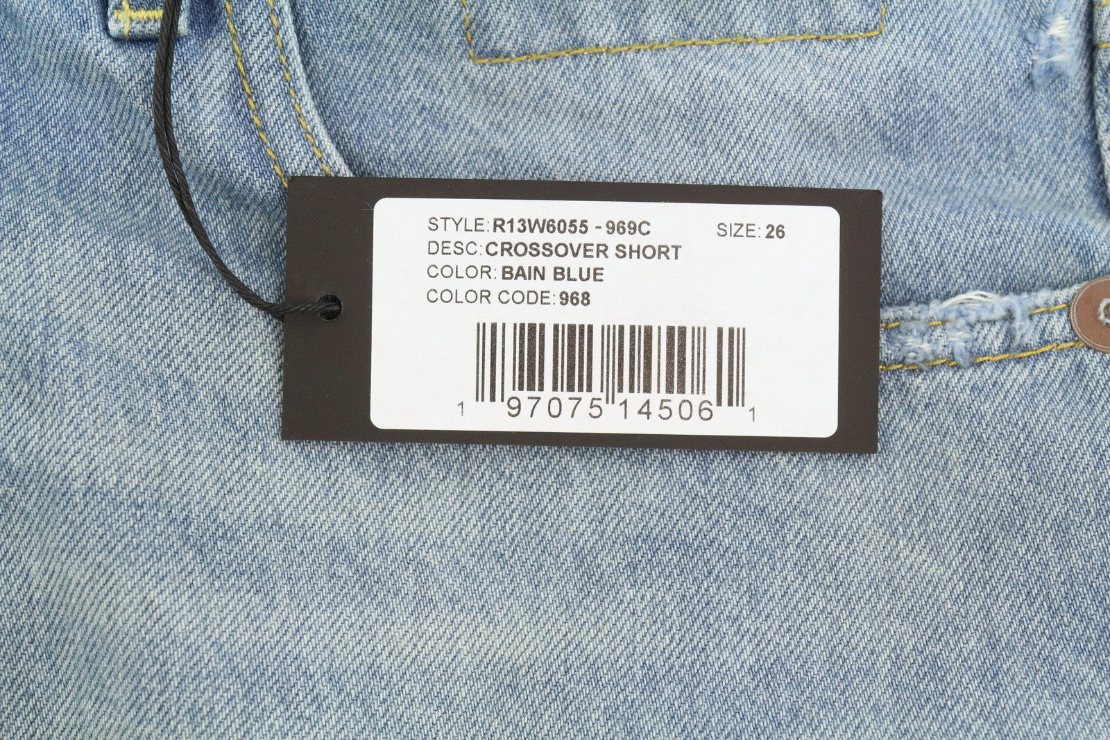 R13 Cross Over Women Shorts 26 Faded Blue Denim Asymmetrical Distress RRP599