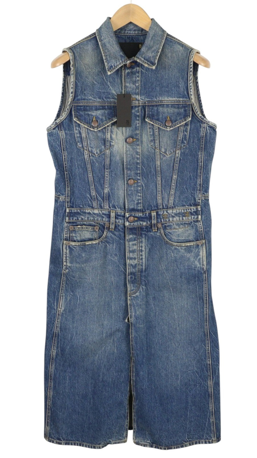 R13 Nico Trucker Coat Women Dress M Blue Denim Faded Button Kelly Tex RRP899