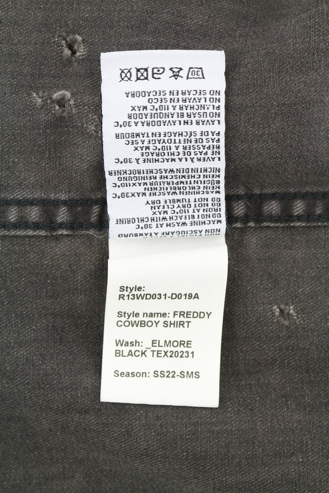 R13 Freddy Cowboy Shirt Women Romper M Elmore Black Distressed Tex RRP799