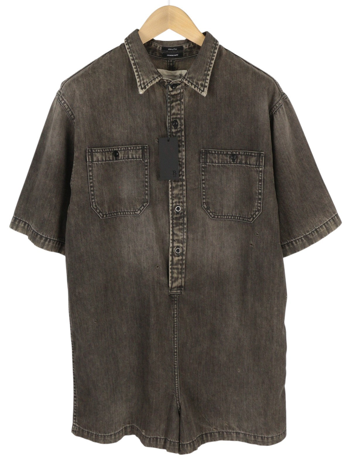 R13 Freddy Cowboy Shirt Women Romper M Elmore Black Distressed Tex RRP799