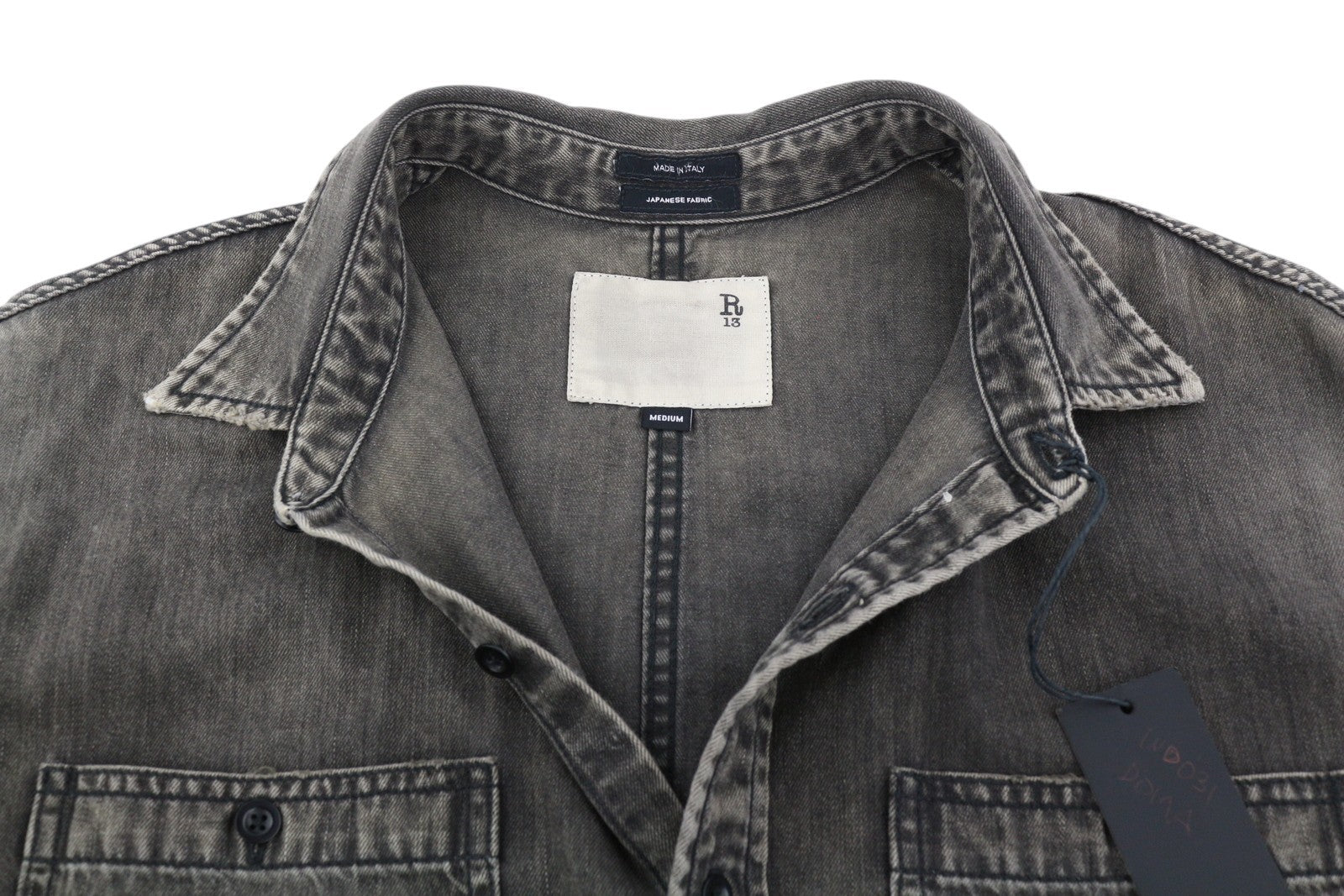 R13 Freddy Cowboy Shirt Women Romper M Elmore Black Distressed Tex RRP799