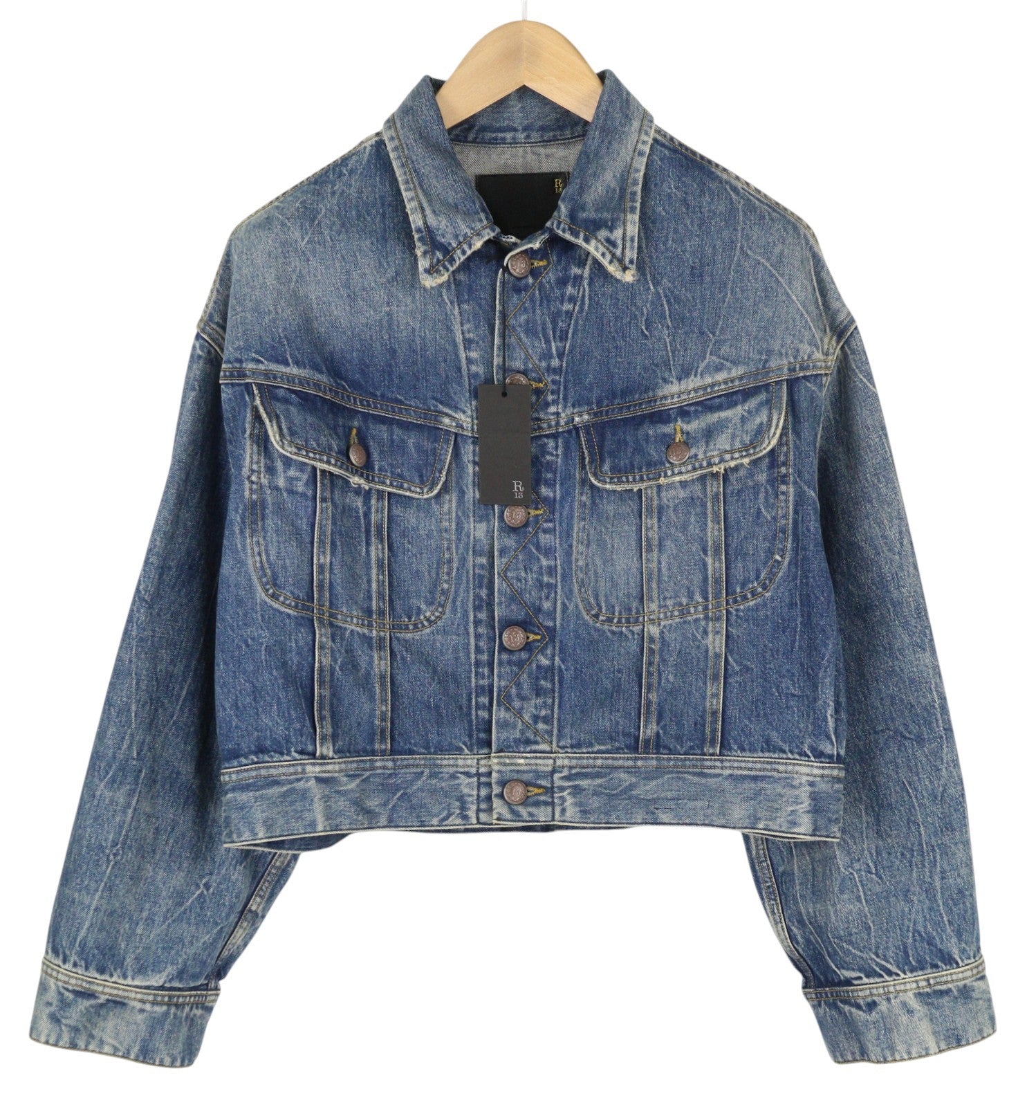 R13 Mia Trucker Women Jacket M Kelly Tex Oversized Faded Blue Denim RRP1299