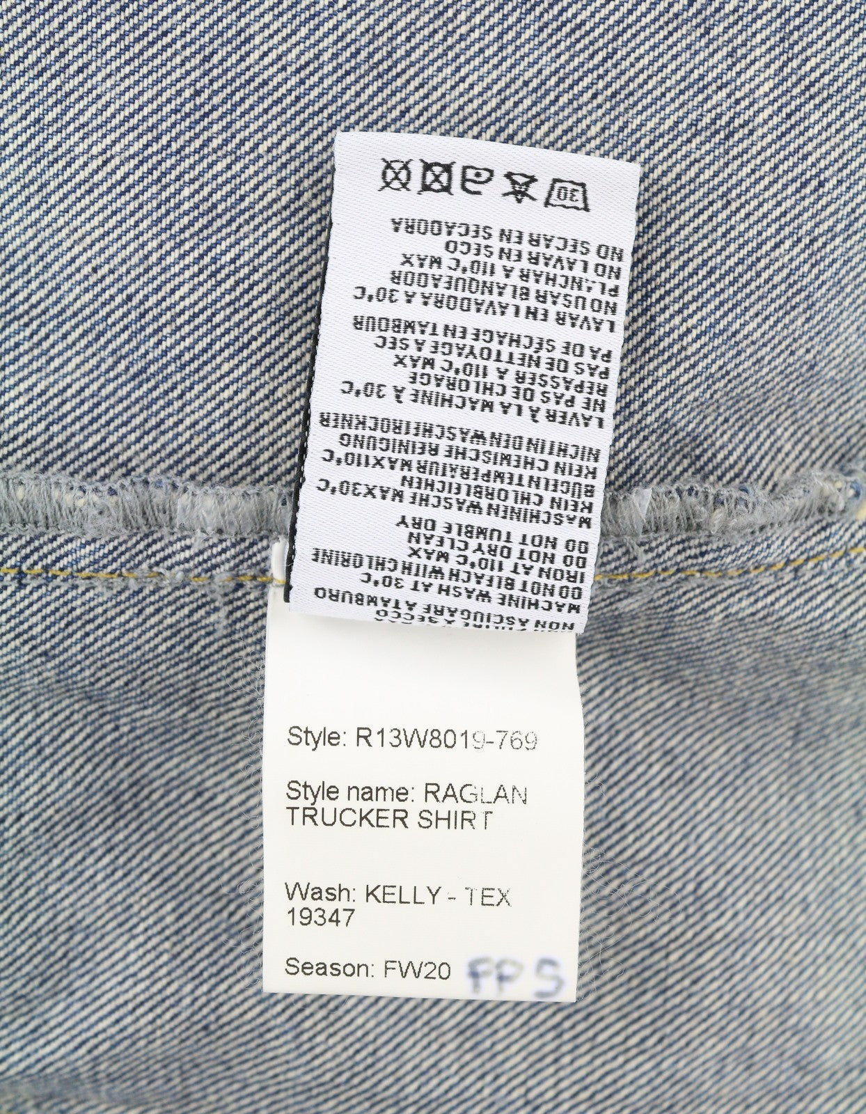 R13 Raglan Trucker Shirt Women Jacket M Kelly Tex Buttoned Faded Denim