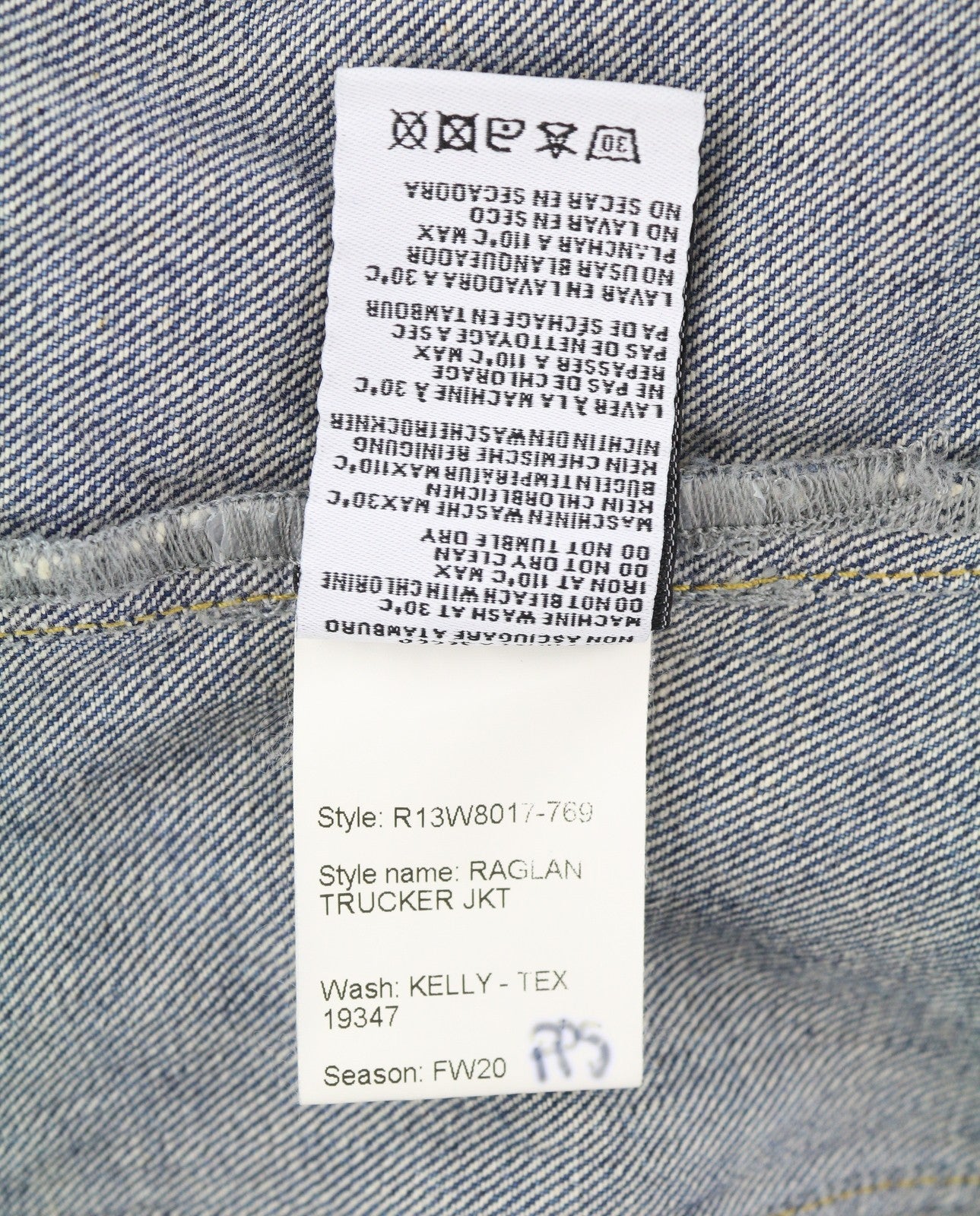 R13 Raglan Trucker Jkt Women Jacket M Kelly Tex Buttoned Faded Washed Denim