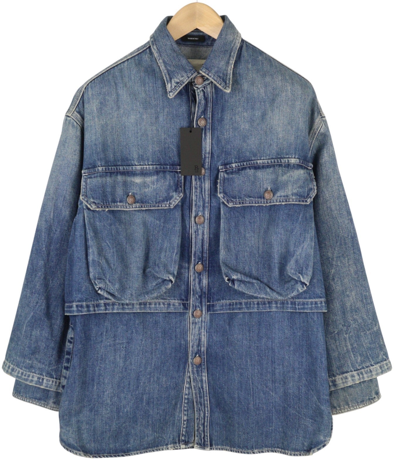 R13 Alice Double Shirt Women Jacket M Kellen Tex Oversized Buttoned Faded Blue