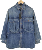 R13 Alice Double Shirt Women Jacket M Kellen Tex Oversized Buttoned Faded Blue