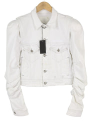 R13 Kelsey Shirring Denim Women Jacket M Ibrooke White Shoulder Pads RRP999
