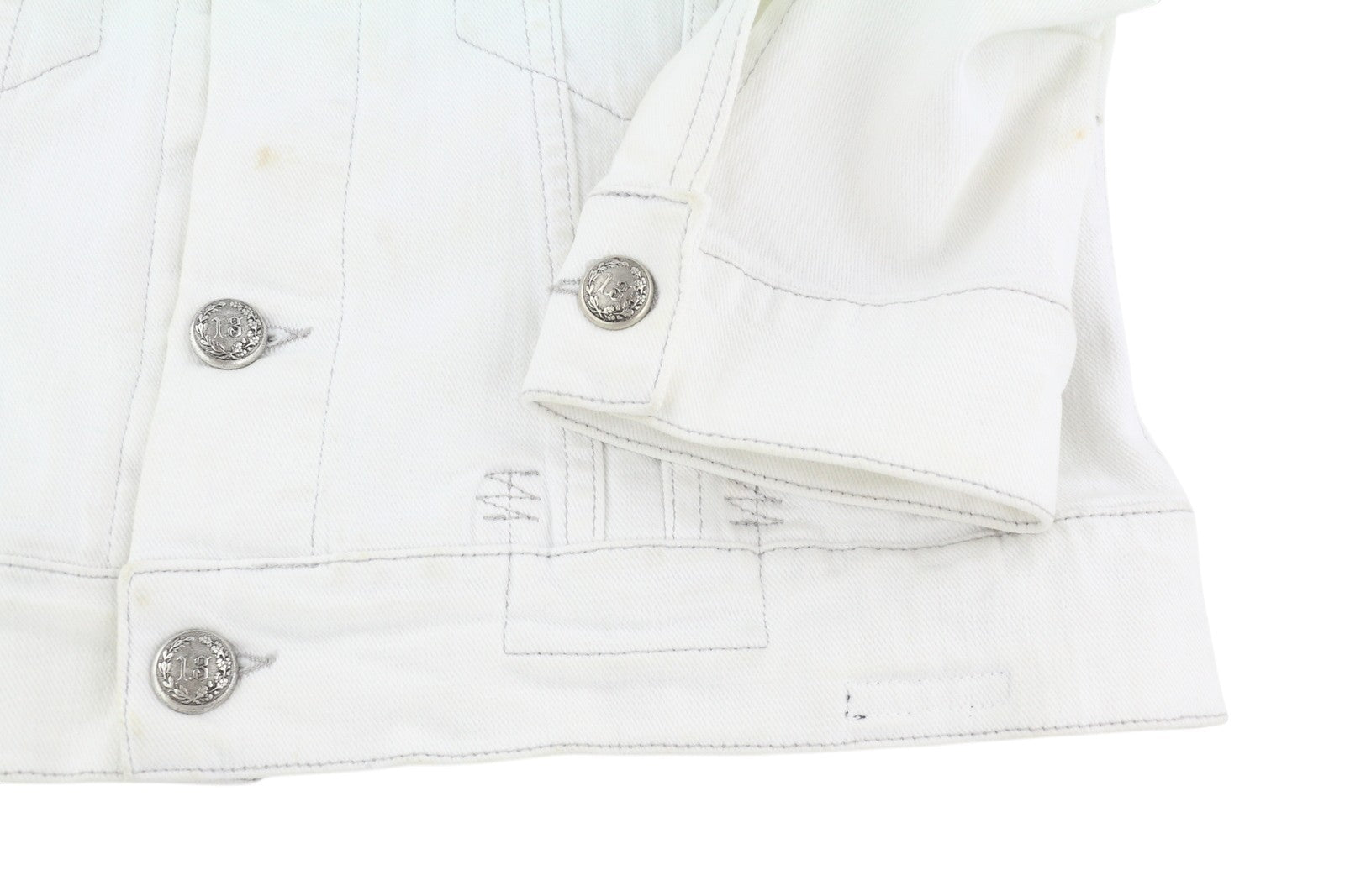 R13 Kelsey Shirring Denim Women Jacket M Ibrooke White Shoulder Pads RRP999