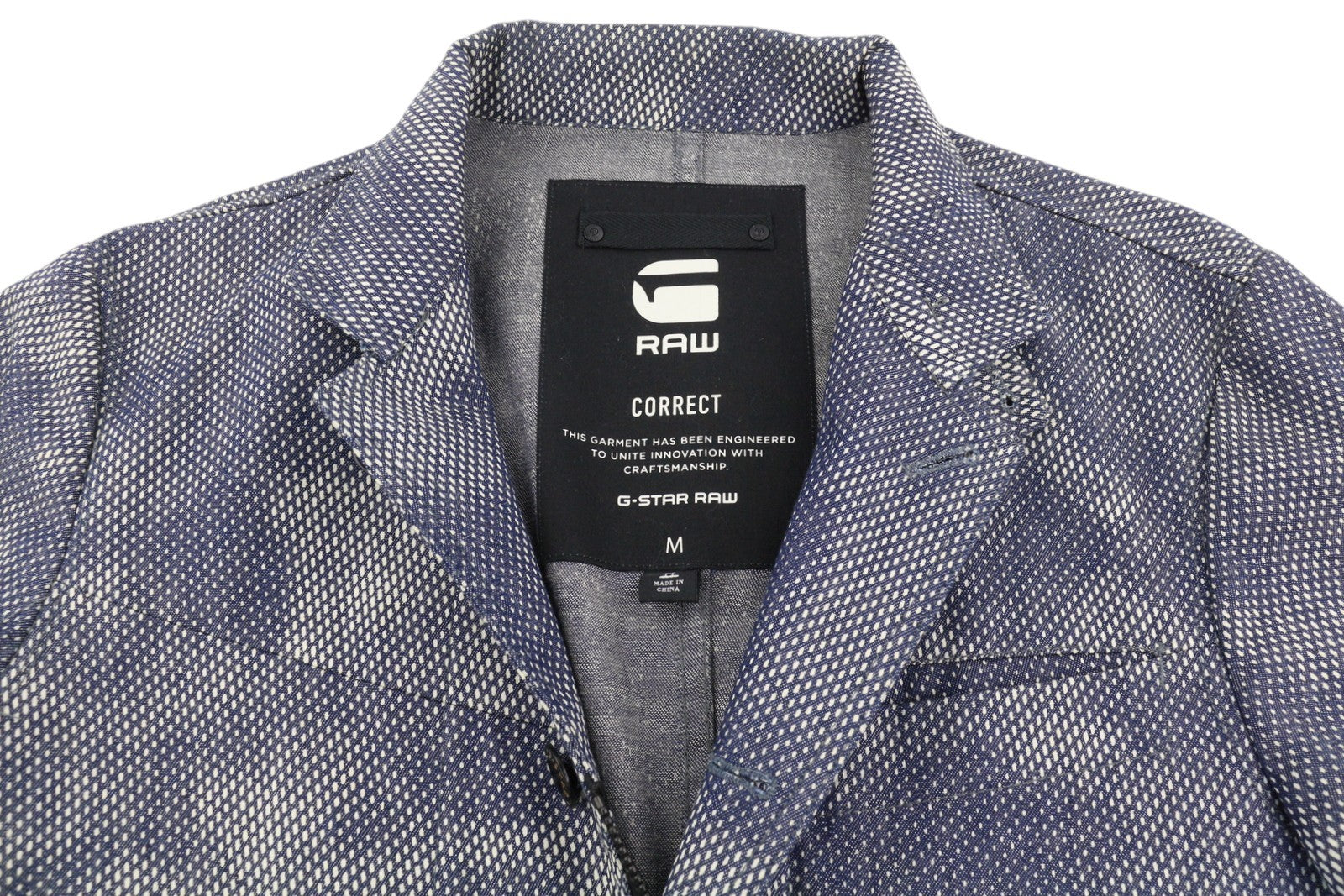 G-STAR Bronson Men Blazer M Blue Camo Pattern Buttoned Unlined Logo