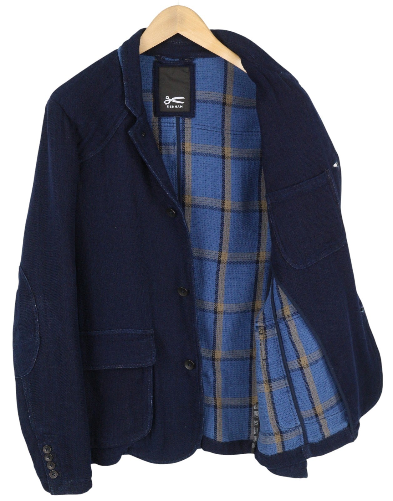 DENHAM Men Blazer M Dark Blue Notch Lapel Buttoned Unlined Single Breast