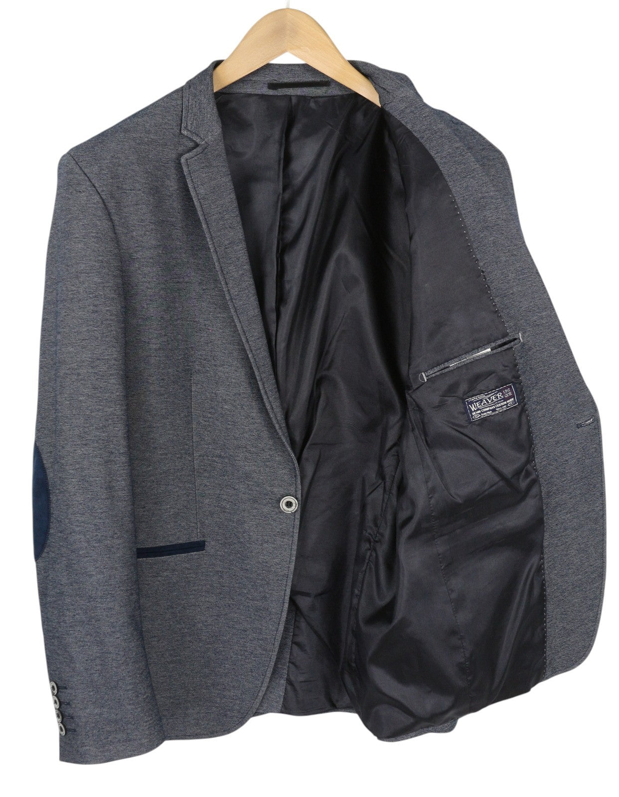 WEAVER Men Blazer 54 Blue Pattern Elbow Patch Notch Lapel Single Breasted