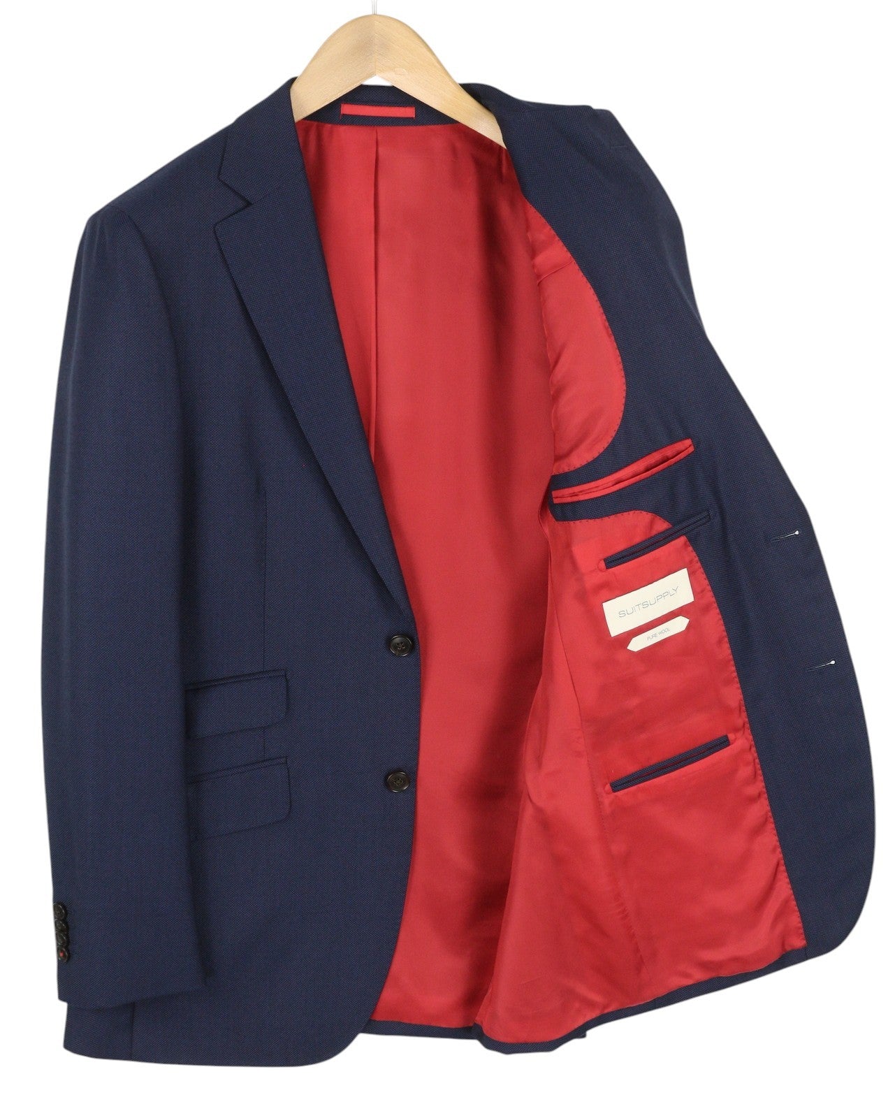 SUITSUPPLY Sienna Ticket Pocket Men Suit UK40R Dark Blue Wool Pattern 2in1