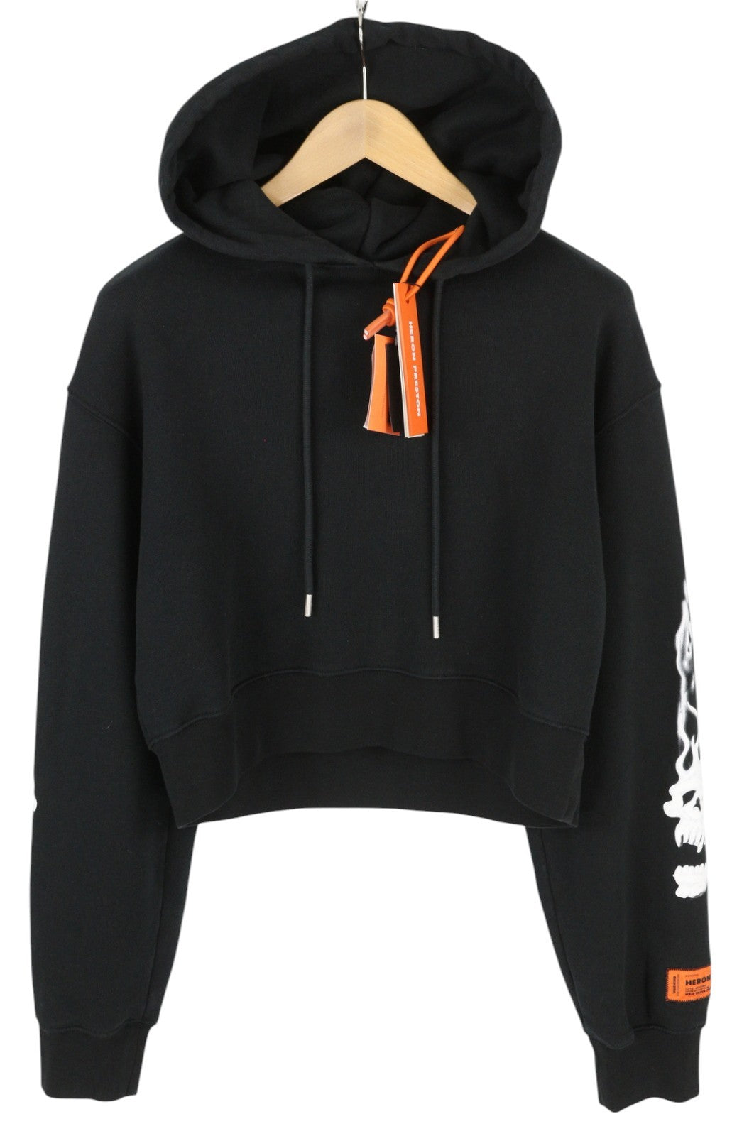 HERON PRESTON Flaming Skull Crop Women Hoodie L Black Printed Pullover RRP499
