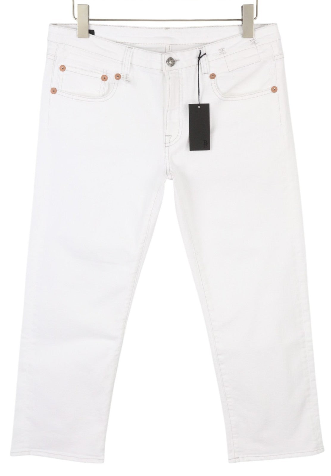 R13 Boy Straight Women Jeans 32 Bale White Cropped Ankle Denim RRP499