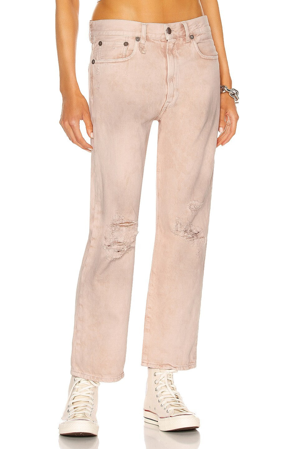 R13 Boyfriend Women Jeans 27 Peyton Pink Ripped Distress Zip Denim RRP699