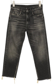 R13 Boyfriend Women Jeans 24 Abbey Black Washed Faded Ankle Distress RRP699