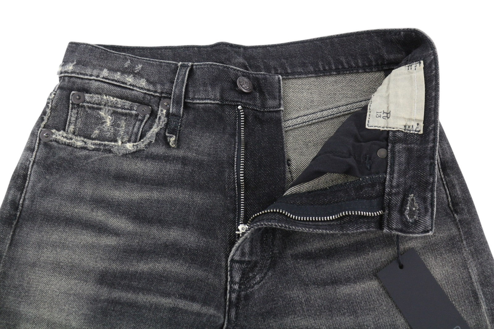 R13 Boyfriend Women Jeans 24 Abbey Black Washed Faded Ankle Distress RRP699