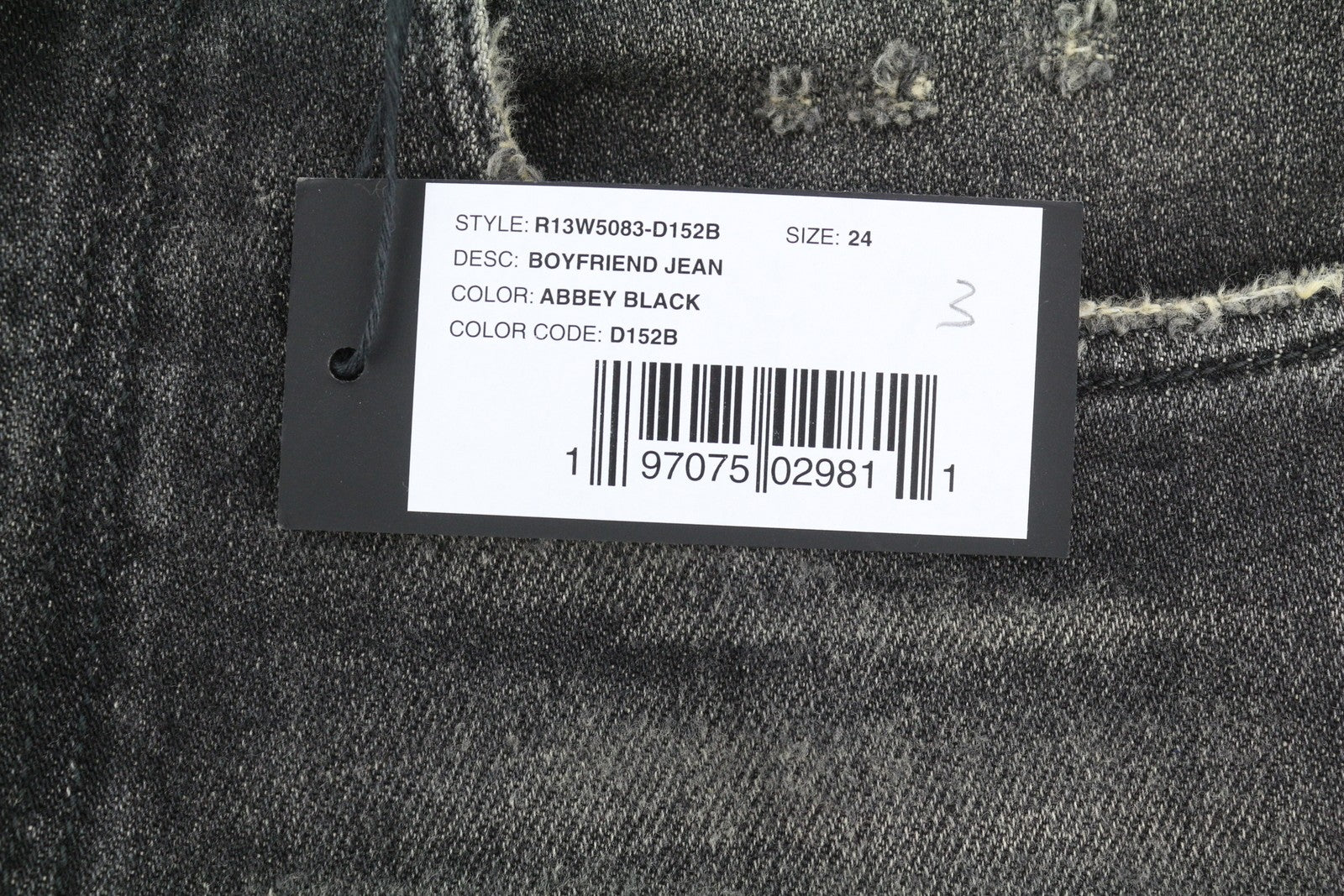 R13 Boyfriend Women Jeans 24 Abbey Black Washed Faded Ankle Distress RRP699