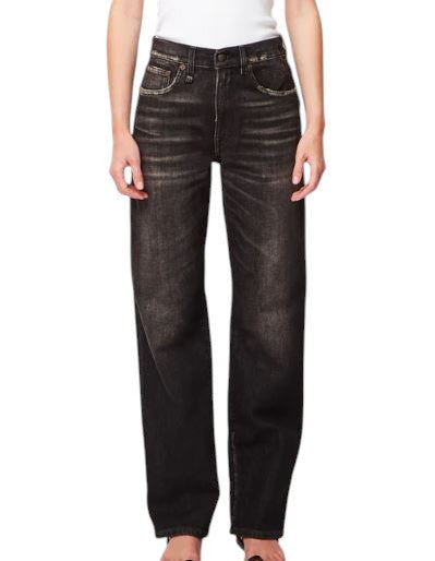 R13 Alice Straight Leg Women Jeans 27 Abbey Black Washed Faded Denim RRP799
