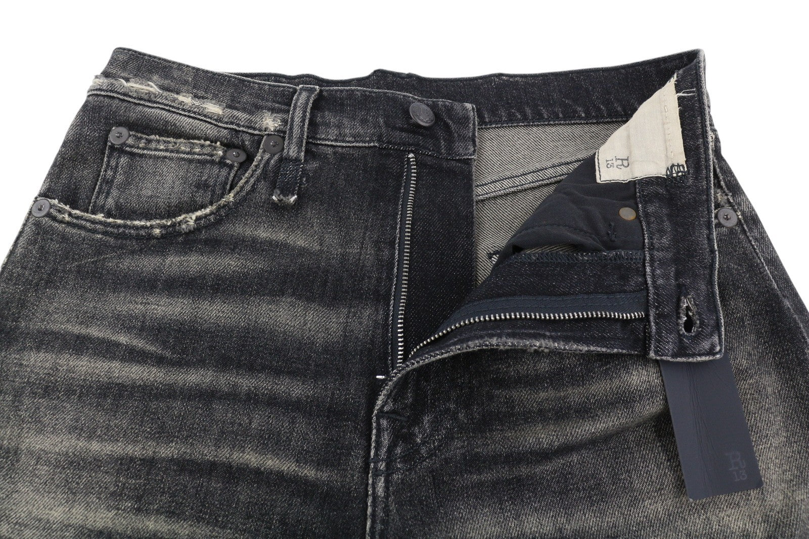 R13 Alice Straight Leg Women Jeans 27 Abbey Black Washed Faded Denim RRP799