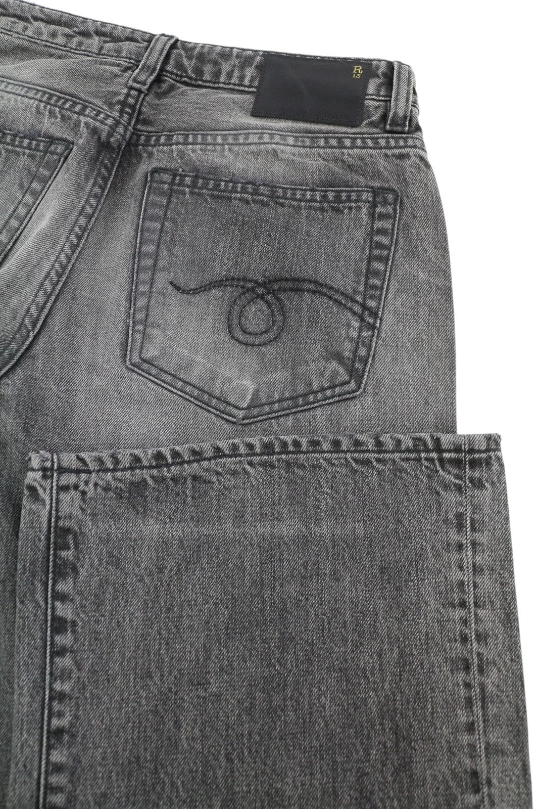 R13 Effie Women Jeans 25 Polaris Black Washed Faded Straight Zip Denim