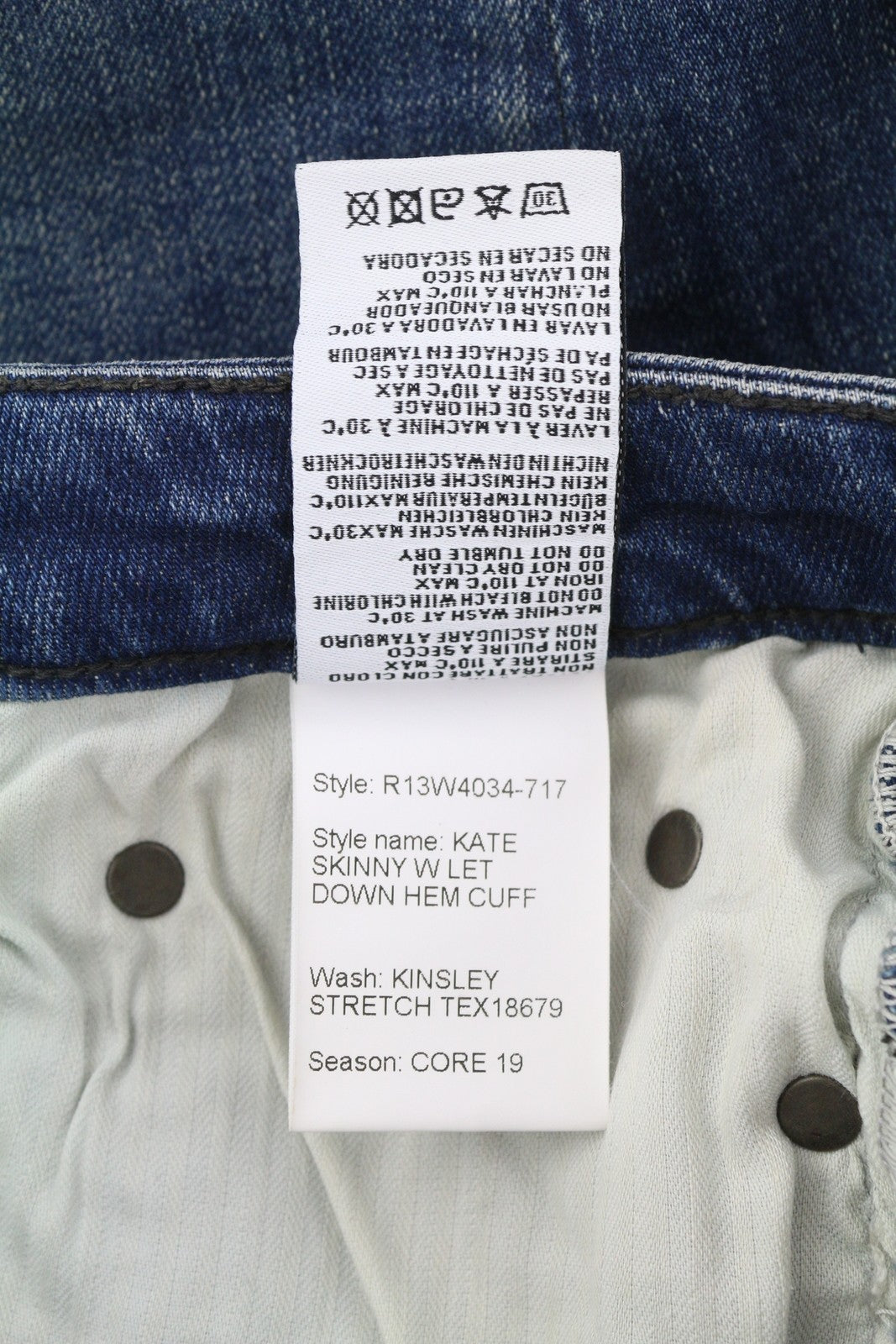 R13 Kate Skinny Let Down Cuff Women Jeans 27 Kinsley Stretch Faded Blue