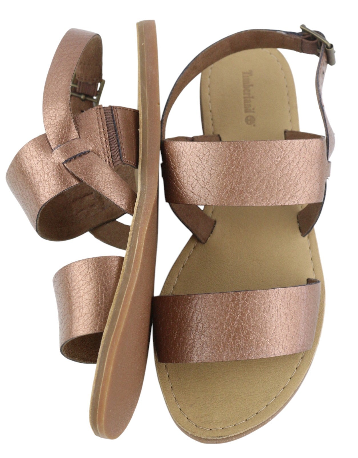 TIMBERLAND A1A8Y Women Sandals EU38/38.5 Brown Leather Flat Buckle Strap