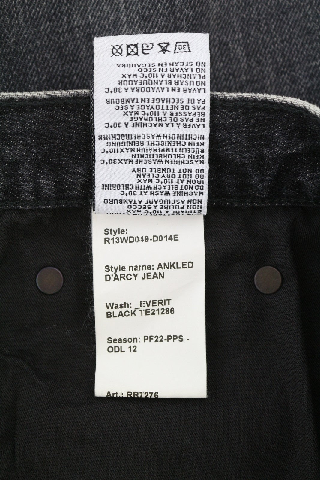 R13 Ankled D'Arcy Women Jeans 27 Everit Black Cropped Straight Faded Denim