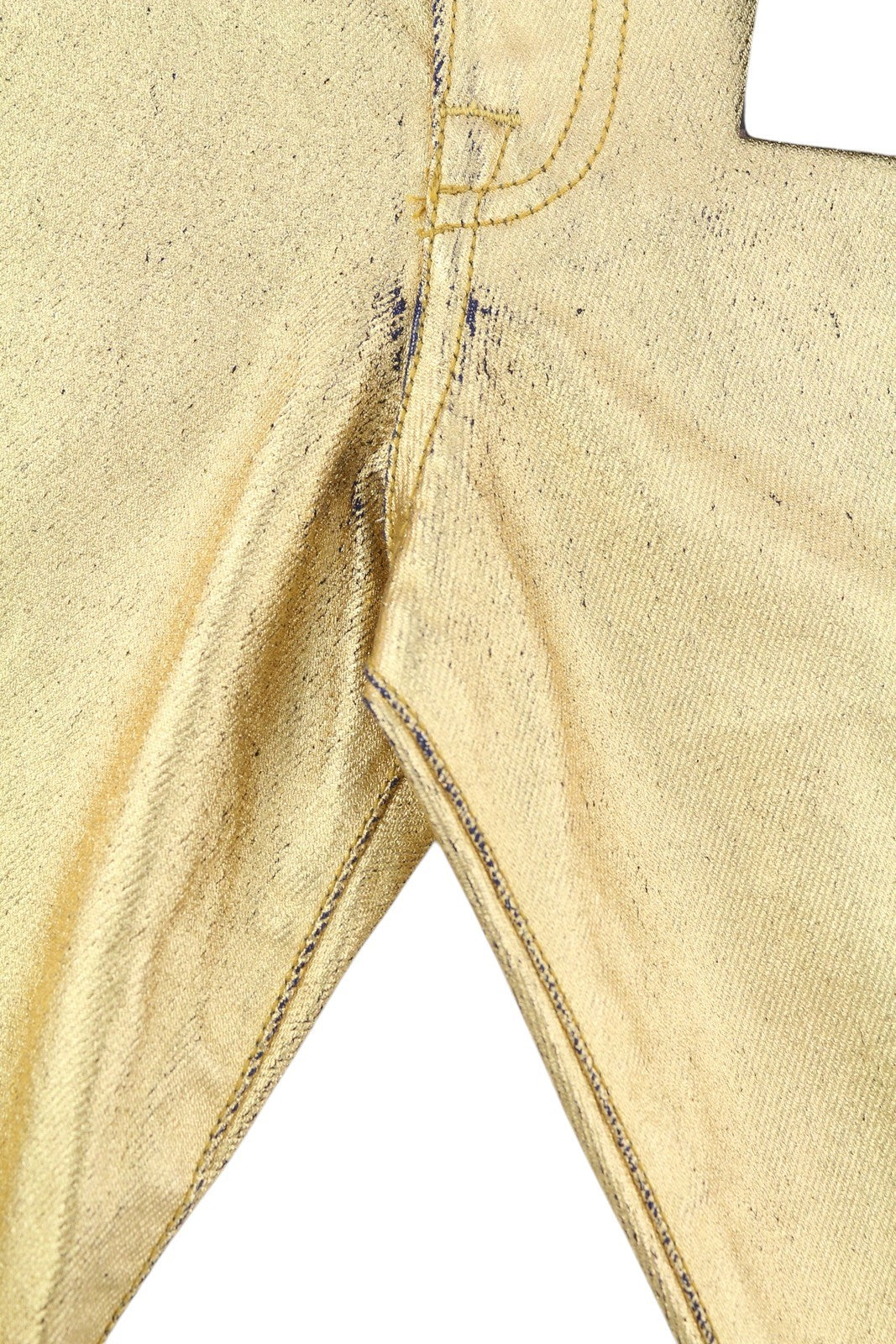 R13 Boyfriend Women Jeans 27 Gold Indigo Shiny Straight Zip Logo Denim