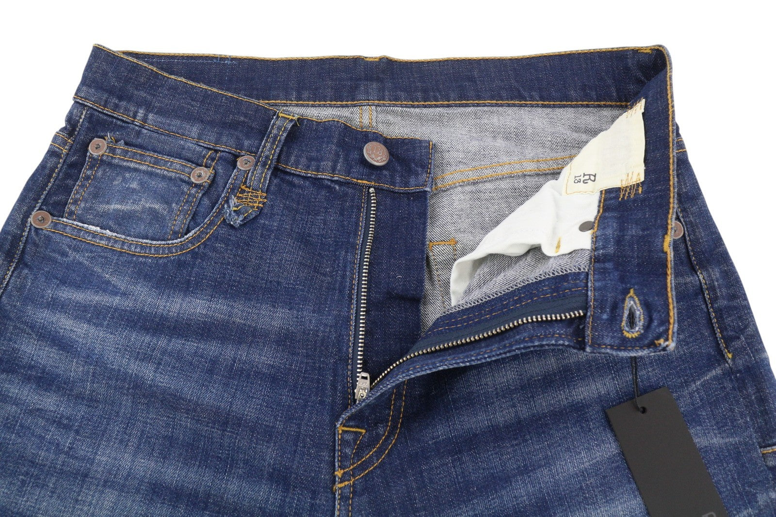 R13 Skate Men Jeans 33 Howell Indigo Washed Skinny Zip Logo Denim