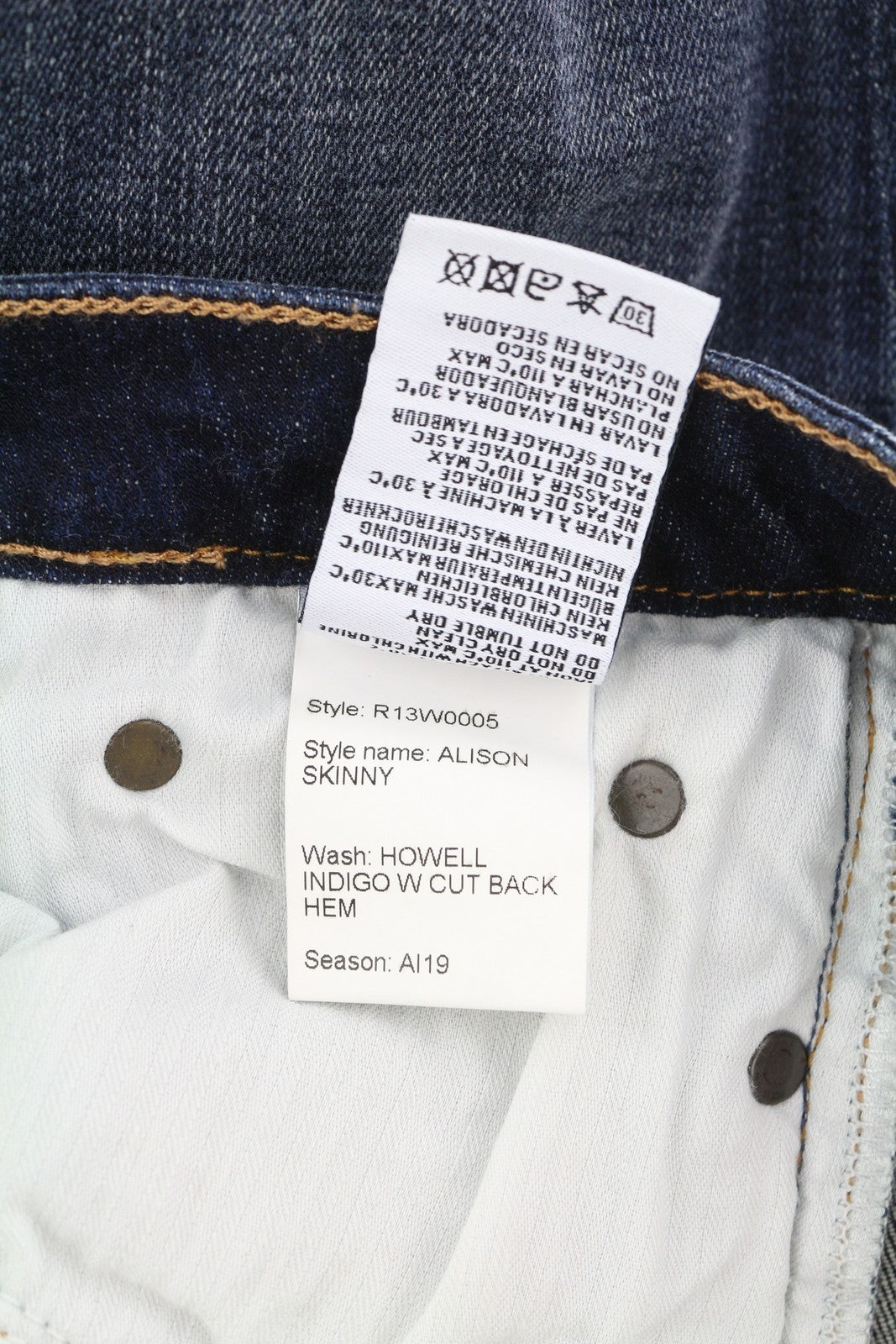 R13 Alison Skinny Women Jeans 27 Howell Indigo Cut Hem Distressed