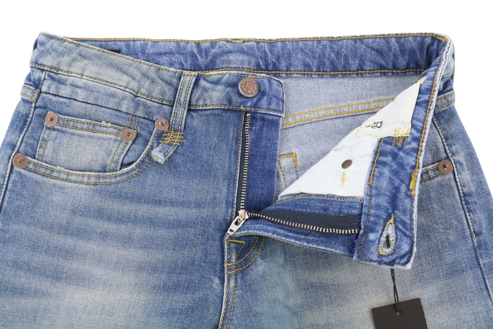 R13 Boy Straight W Rips Women Jeans 27 Jasper Washed Distressed Stretch