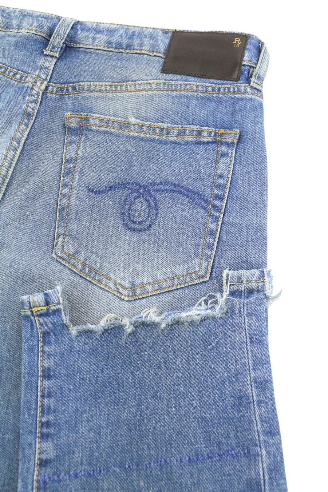 R13 Boy Straight W Rips Women Jeans 27 Jasper Washed Distressed Stretch