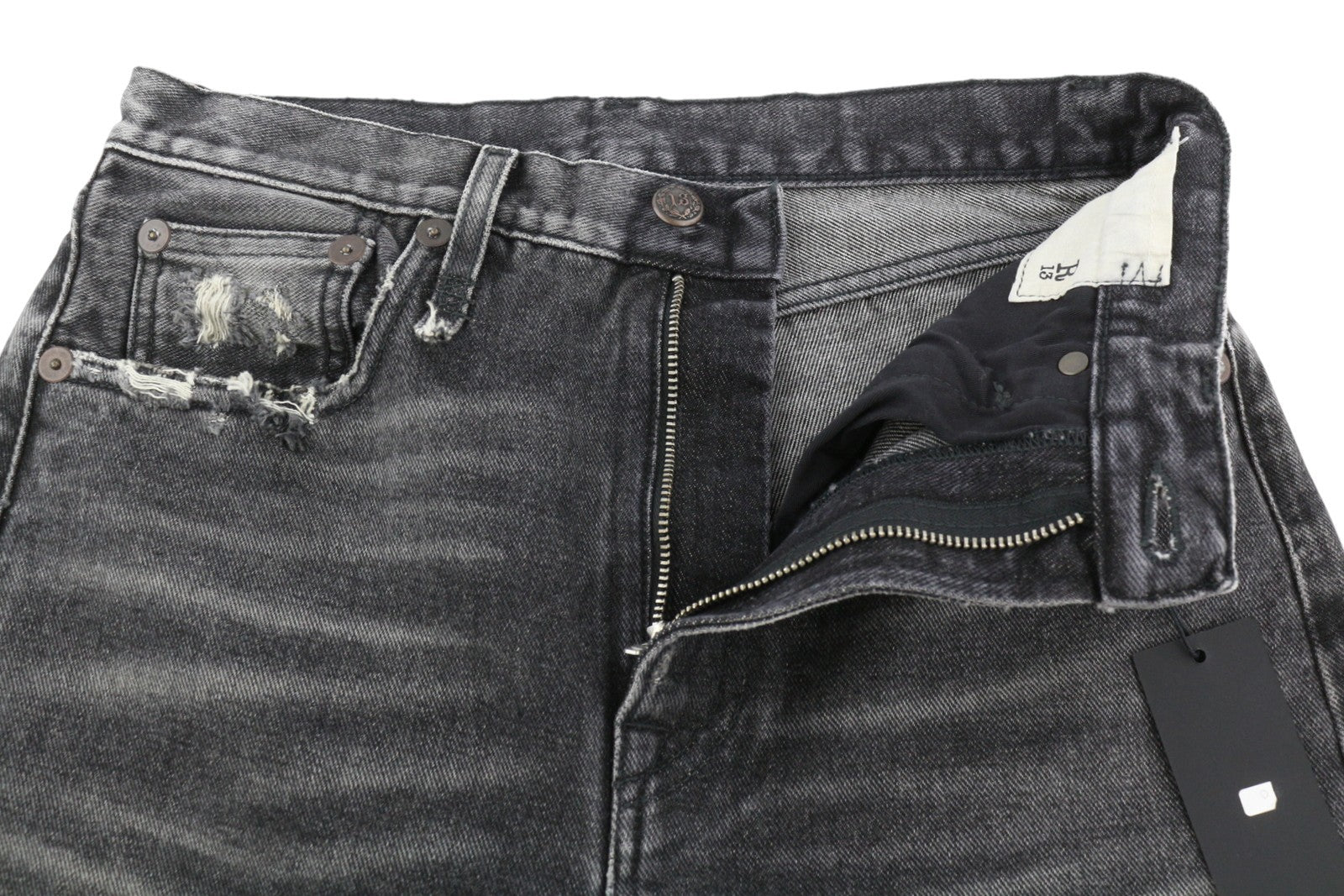 R13 Courtney Slim Women Jeans 27 Everit Black Washed Zip Distress Denim