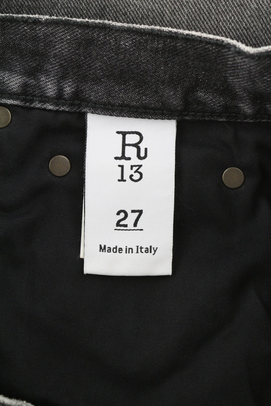 R13 Courtney Slim Women Jeans 27 Everit Black Washed Zip Distress Denim