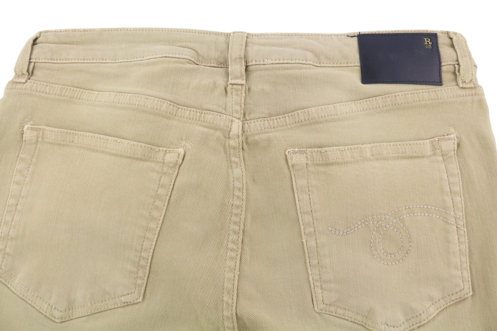 R13 Boy Straight Women Jeans 30 Khaki Stretch Washed Casual Ankle RRP699