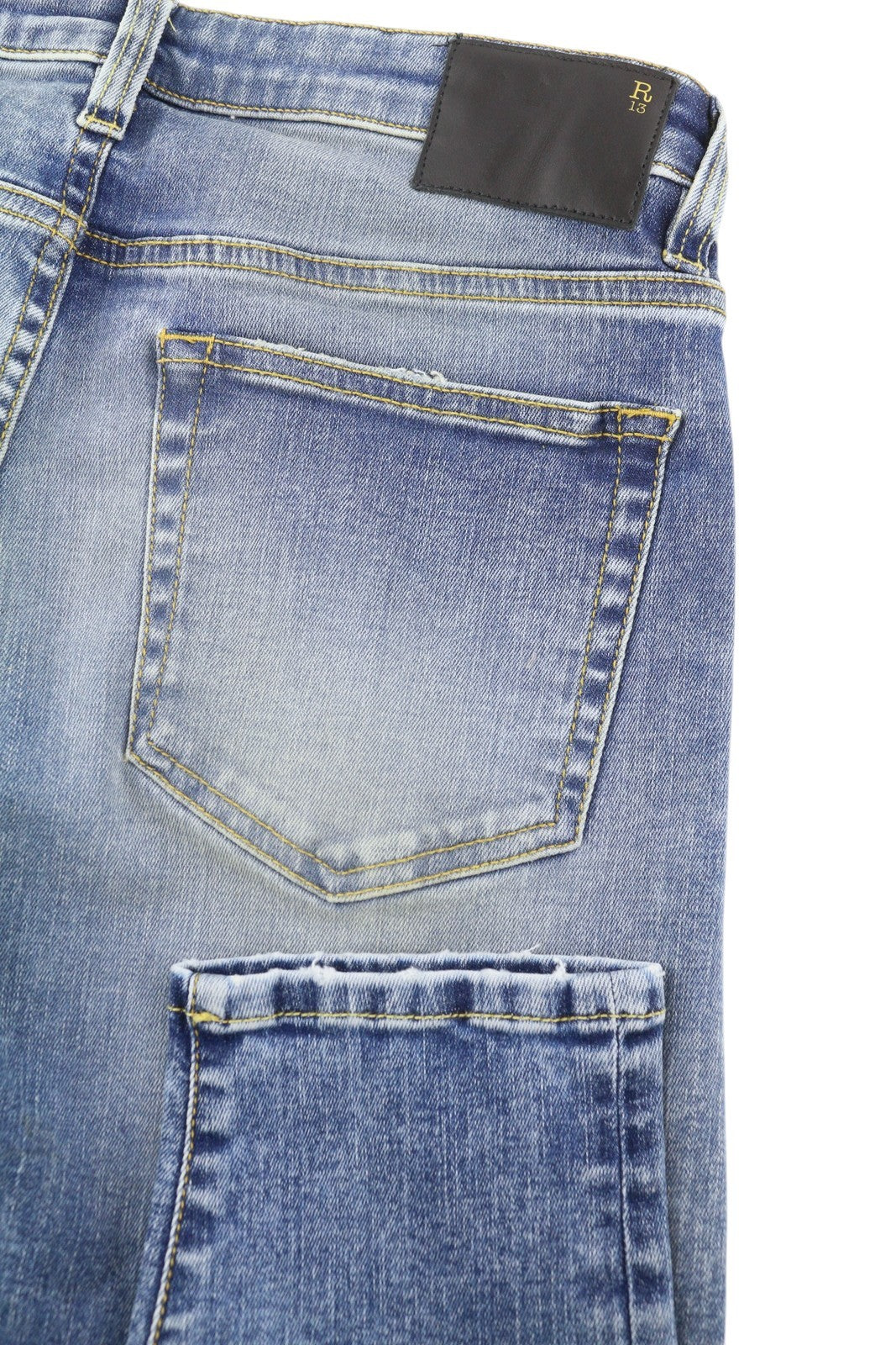 R13 Boy Skinny Women Jeans 27 Blue Washed Faded Cropped Ankle Zip Fly