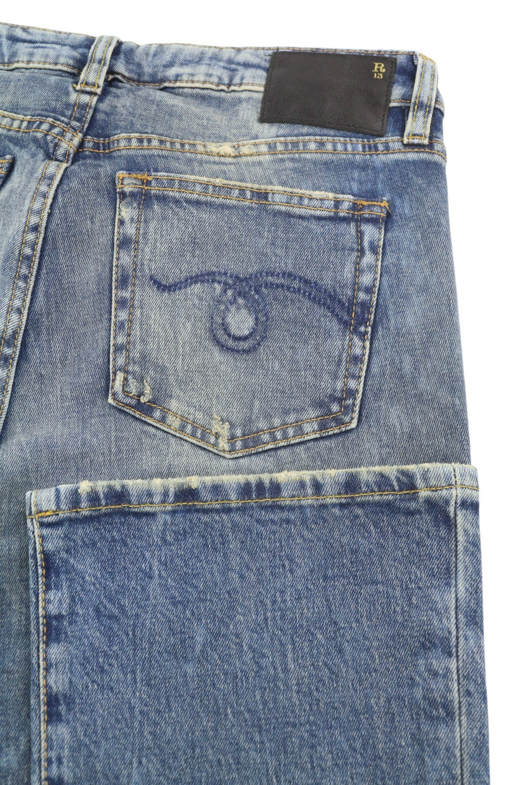 R13 Kick Fit Women Jeans 28 Kelly Stretch Washed Faded Ankle RRP699