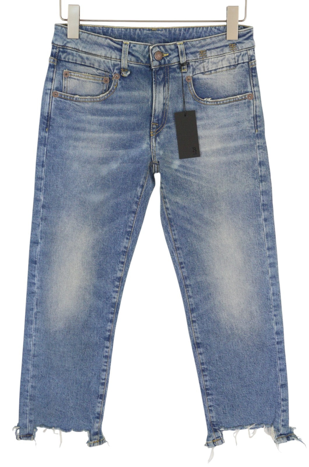 R13 Boy Straight W Rips Women Jeans 26 Jasper Stretch Faded Cropped Denim