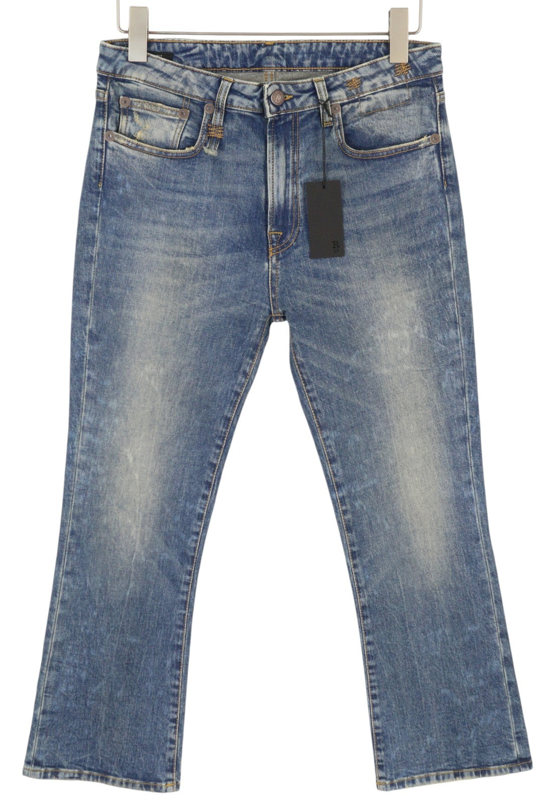 R13 Kick Fit Women Jeans 29 Kelly Stretch Whisker Fade Cropped RRP699