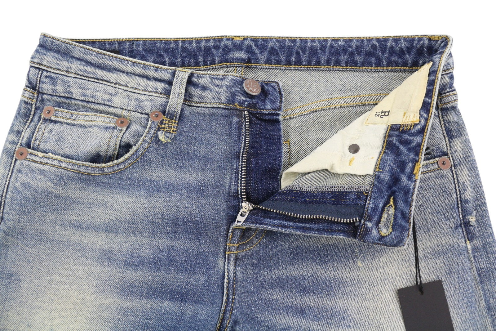 R13 Boy Straight Women Jeans 27 Blue Stretch Distressed Cropped Ankle Denim