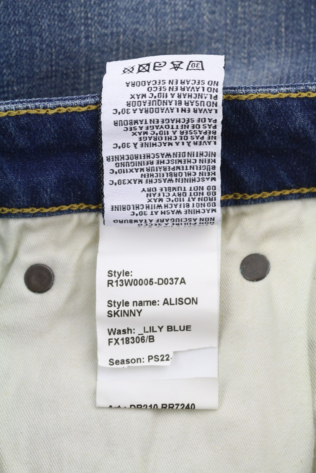 R13 Alison Skinny Women Jeans 27 Lily Blue FX Washed Faded Zip Denim