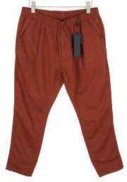 ANTONY MORATO Men Trousers W36 Rust Brown Linen Blend Pleated Elastic Waist
